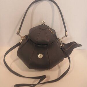 *RARE* Vintage French PYLONES Black Leather Novelty Teapot Bag Convertible